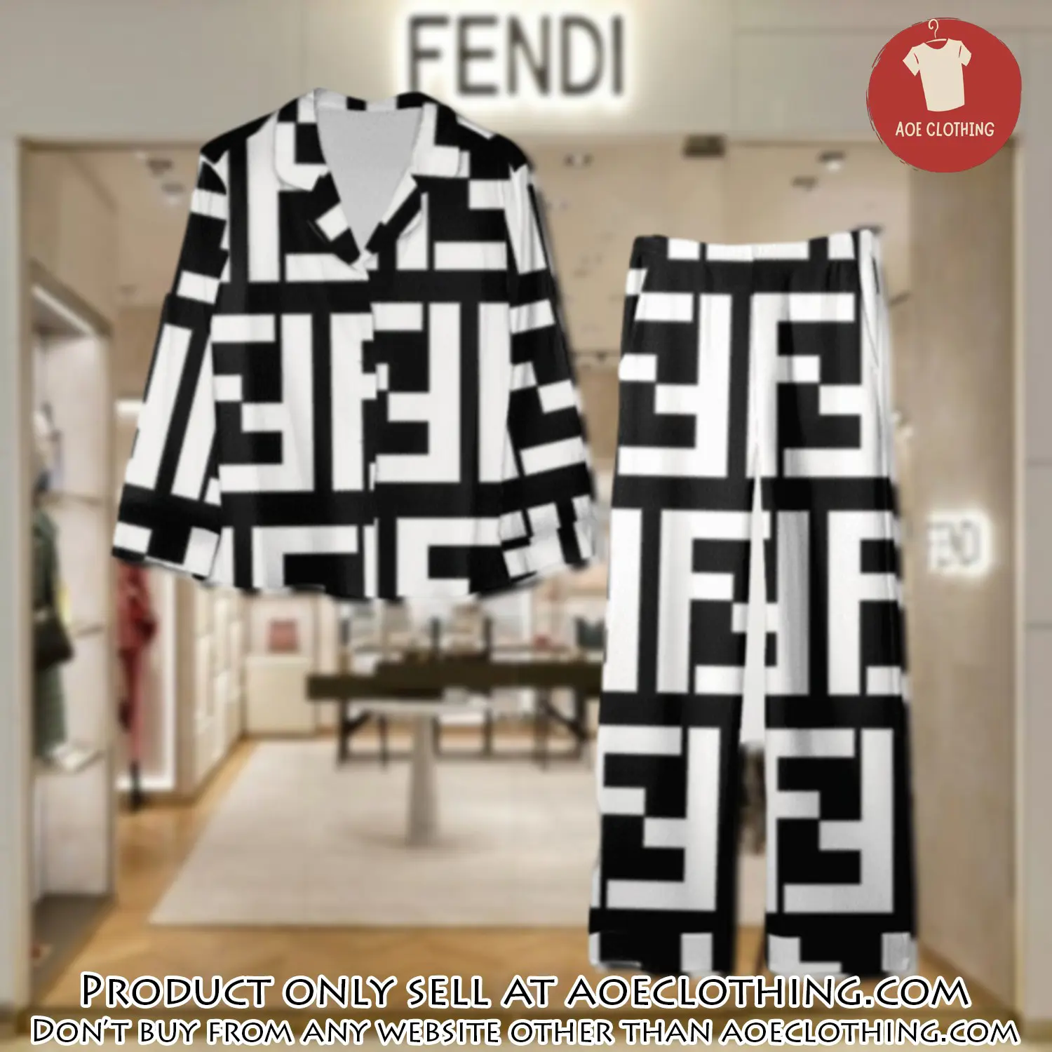 Trending luxury fendi satin pajama set pjs1050 aoe2606038